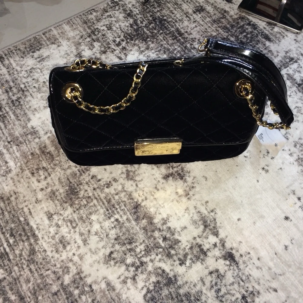 Michael Kors Sloan Large Black Velvet Chain Shoulder Bag - Picture 5 of 10